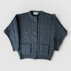 Aran Crafts Cable Knit Cardigan S Gray Wool Ireland Fisherman Winter Outdoors